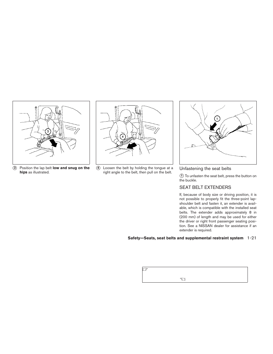 Seat belt extenders -21 | NISSAN 2009 Titan User Manual | Page 37 / 408