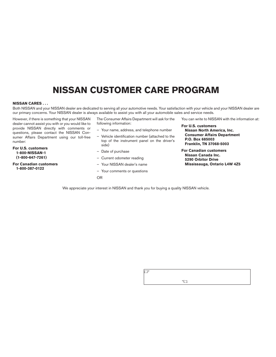 Nissan customer care program | NISSAN 2009 Titan User Manual | Page 4 / 408