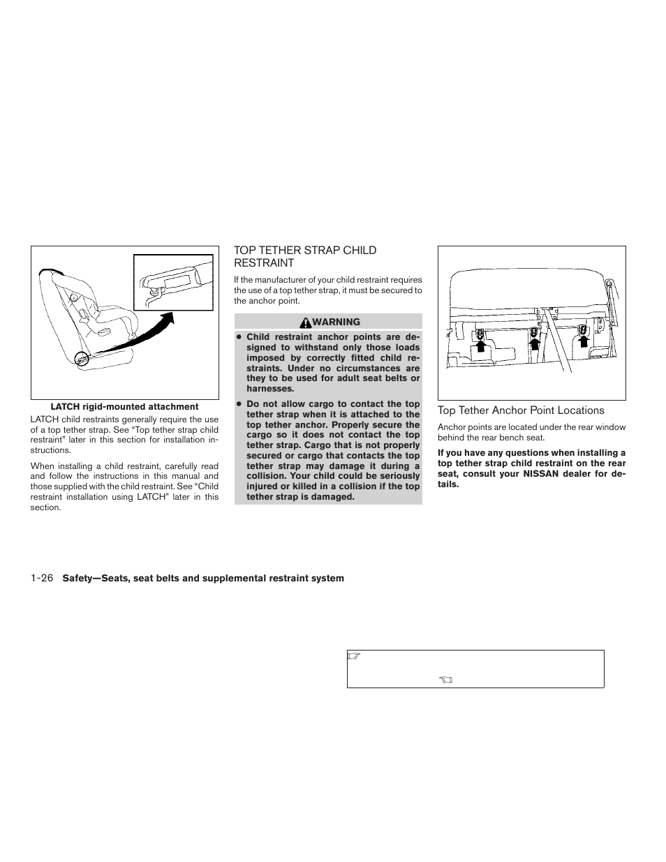 Top tether strap child restraint -26 | NISSAN 2009 Titan User Manual | Page 42 / 408