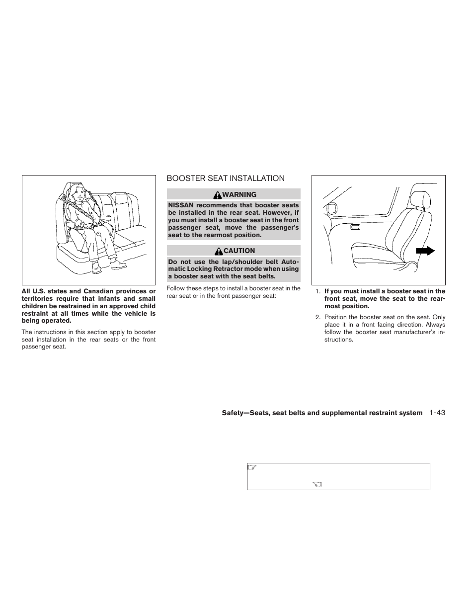 Booster seat installation -43 | NISSAN 2009 Titan User Manual | Page 59 / 408