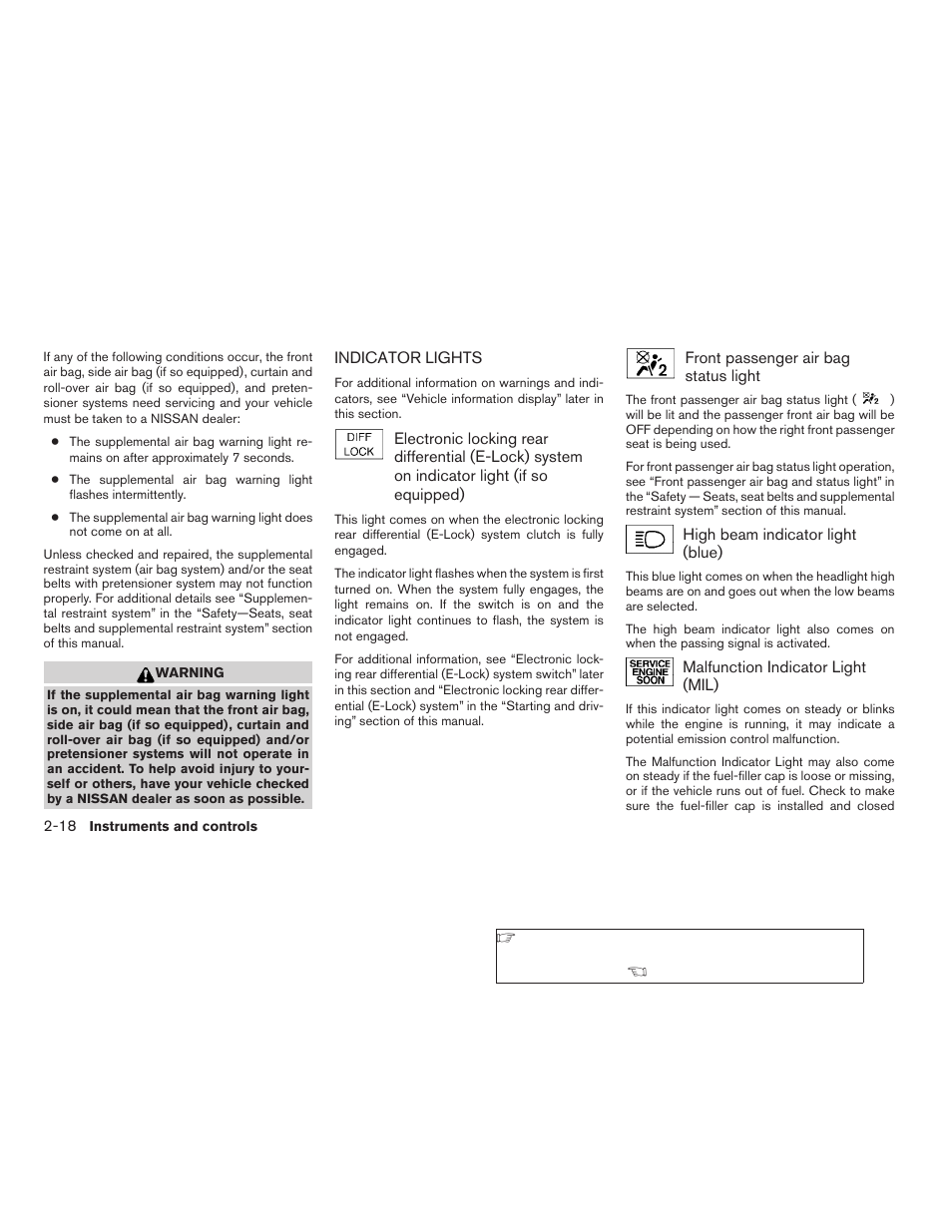 Indicator lights -18 | NISSAN 2009 Titan User Manual | Page 96 / 408