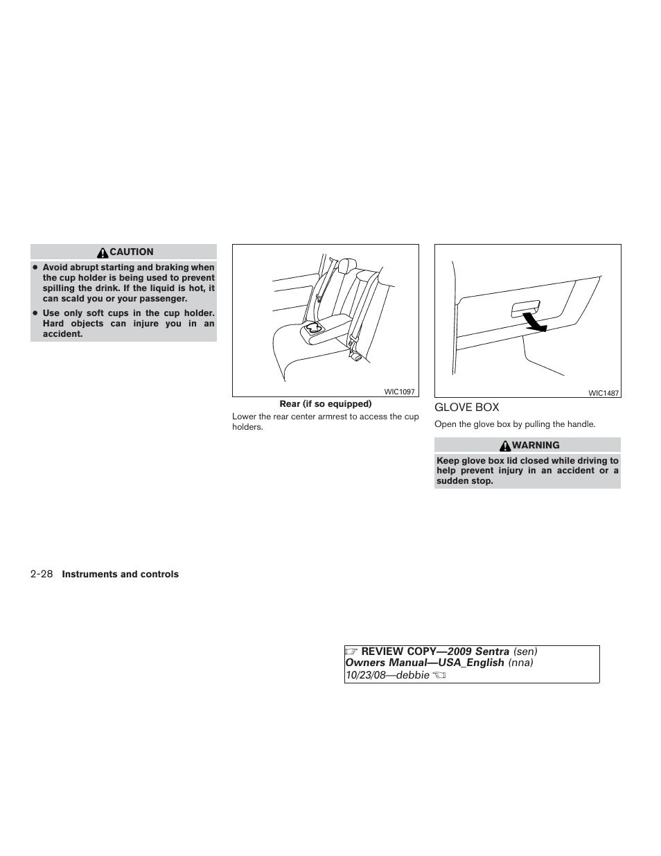 Glove box -28 | NISSAN 2009 Sentra User Manual | Page 102 / 326