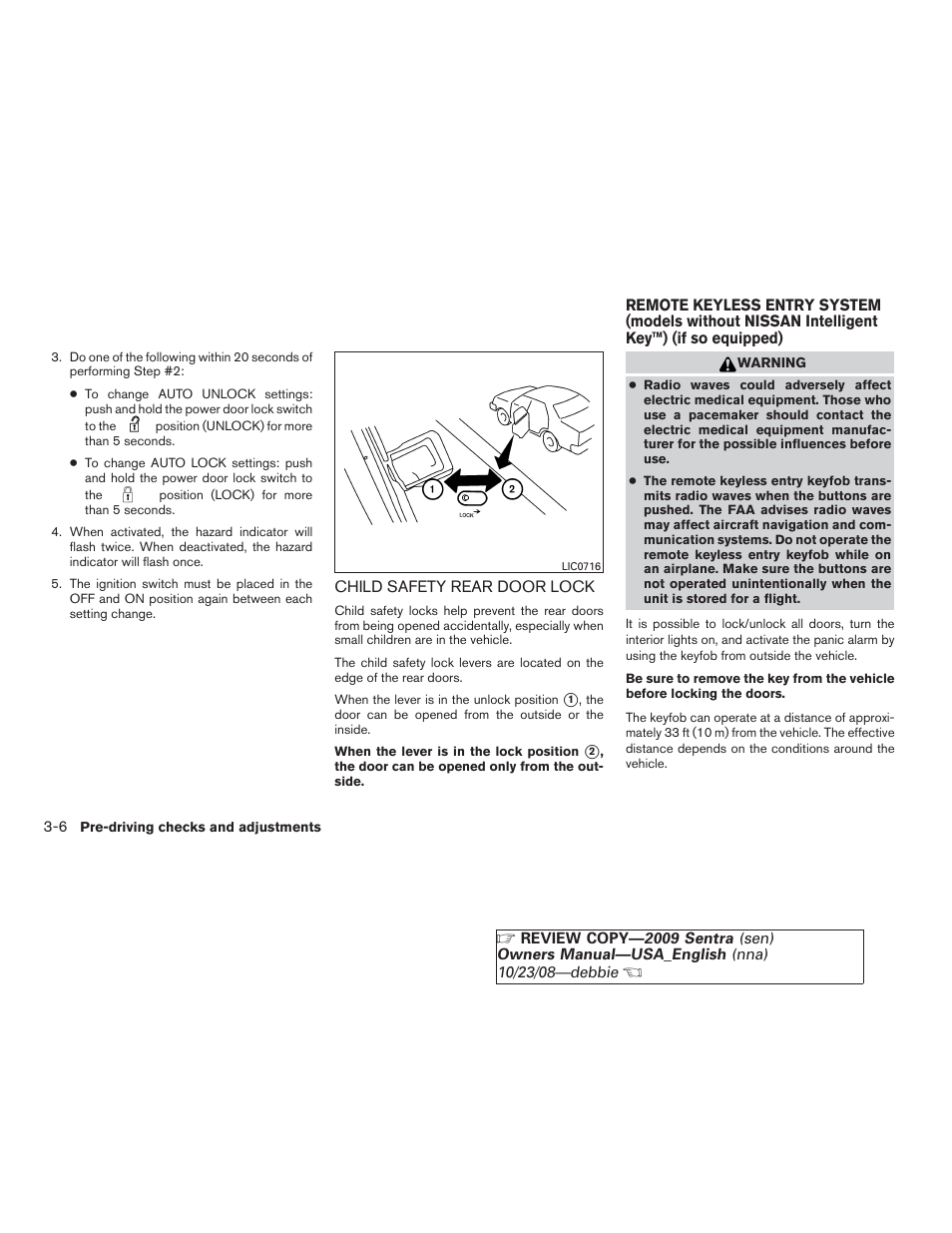 Child safety rear door lock -6 | NISSAN 2009 Sentra User Manual | Page 120 / 326