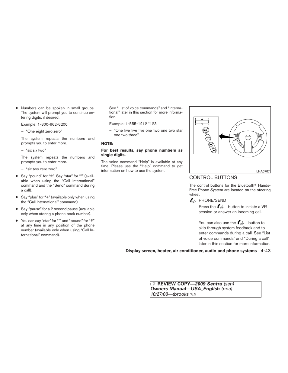 Control buttons -43 | NISSAN 2009 Sentra User Manual | Page 185 / 326