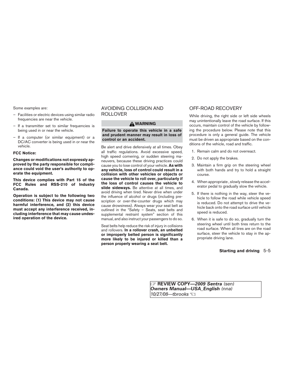 NISSAN 2009 Sentra User Manual | Page 201 / 326