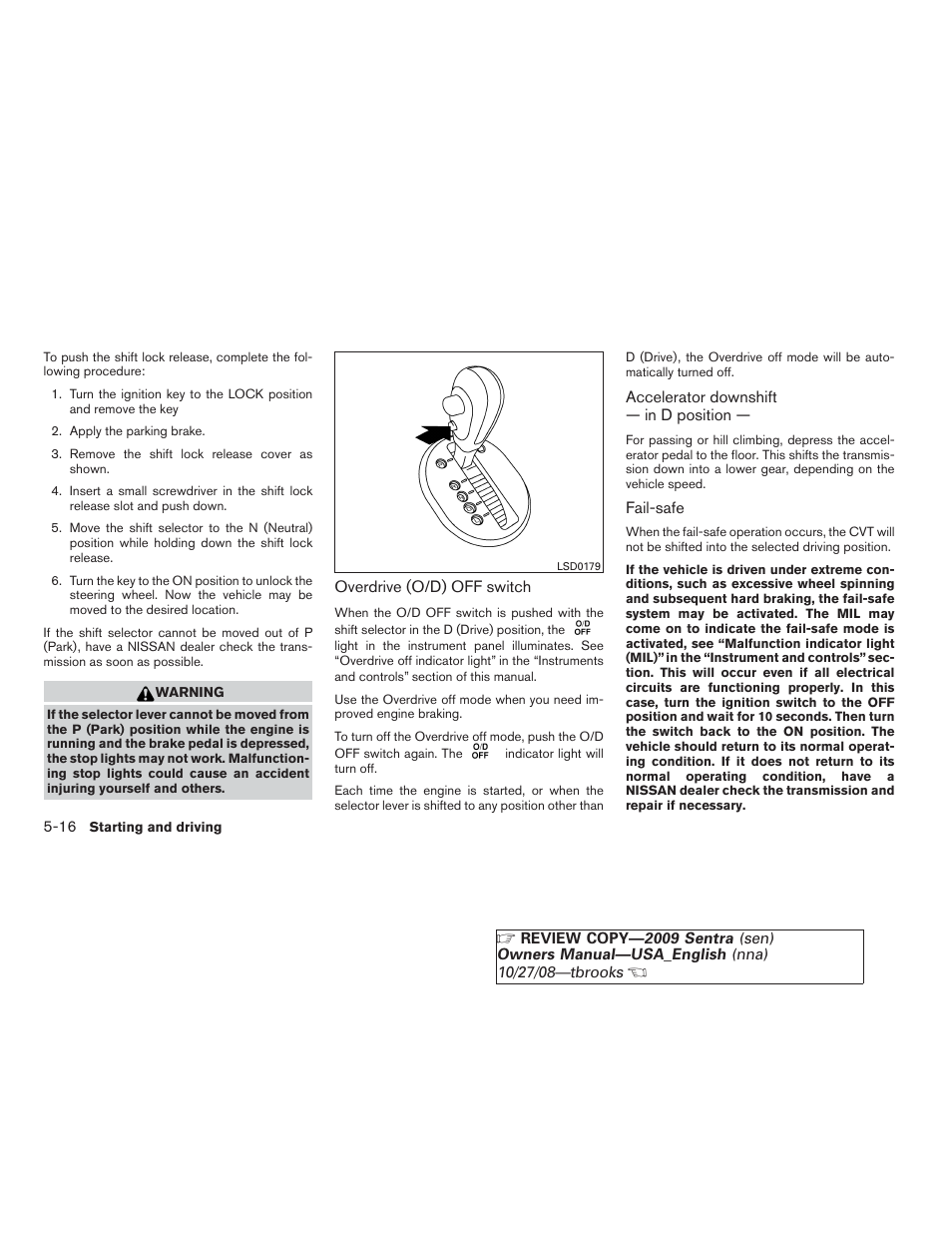 NISSAN 2009 Sentra User Manual | Page 212 / 326