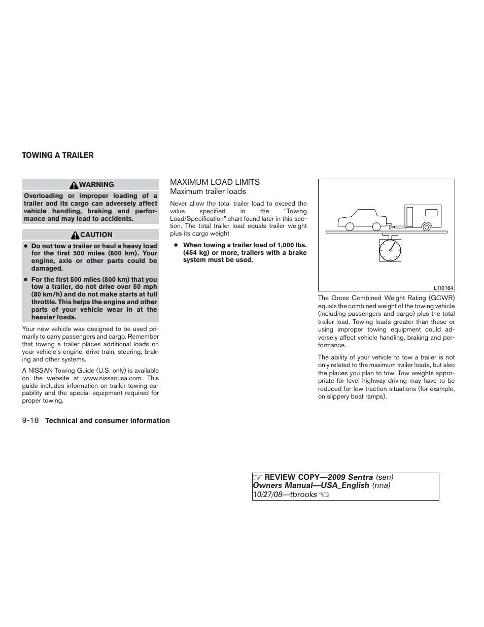 Towing a trailer -18, Maximum load limits -18 | NISSAN 2009 Sentra User Manual | Page 306 / 326