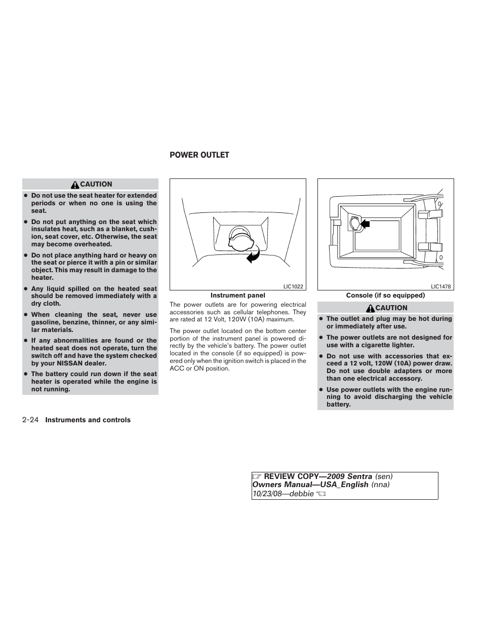 Power outlet -24 | NISSAN 2009 Sentra User Manual | Page 98 / 326