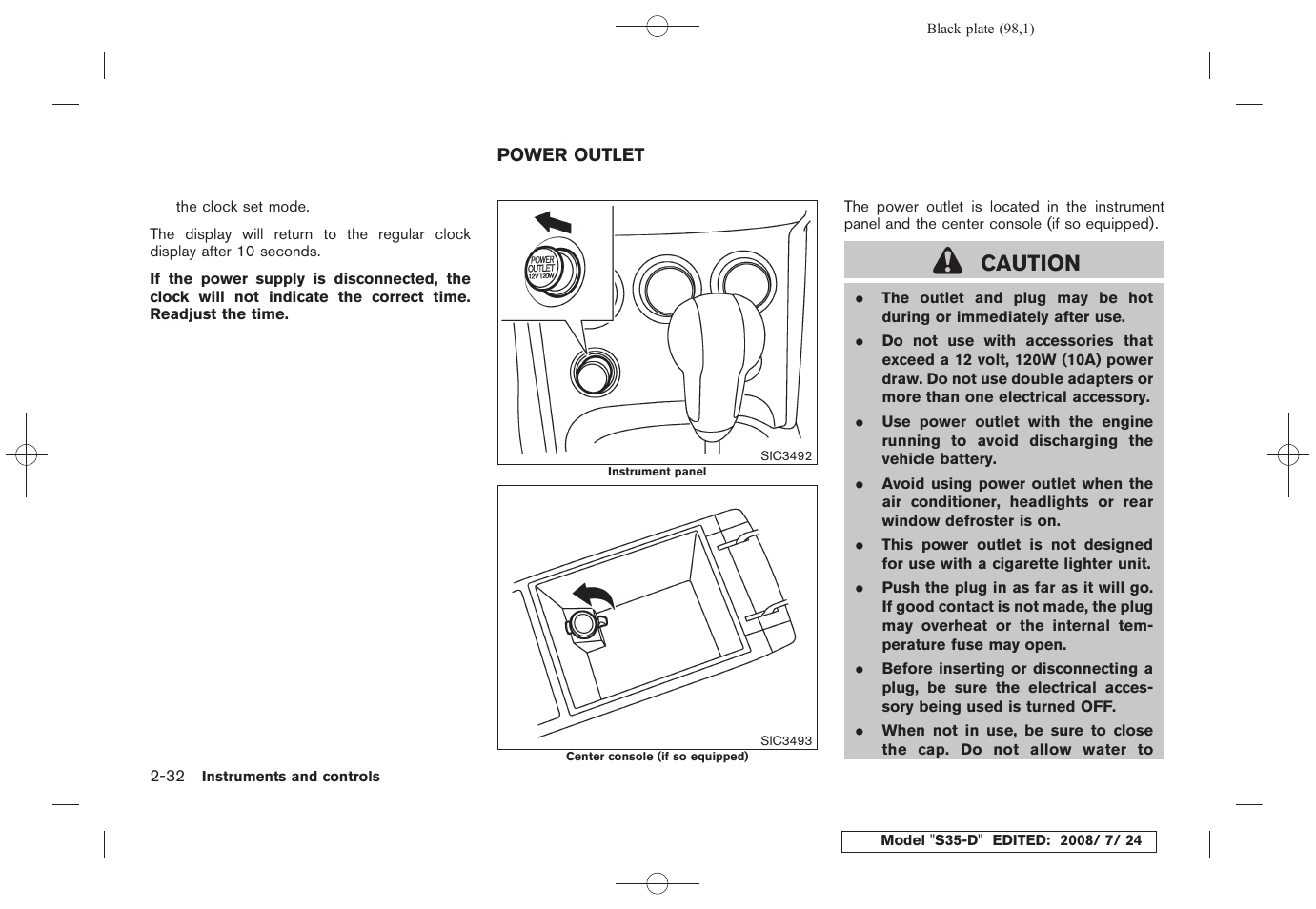 Power outlet -32, Caution | NISSAN 2009 Rogue User Manual | Page 100 / 316