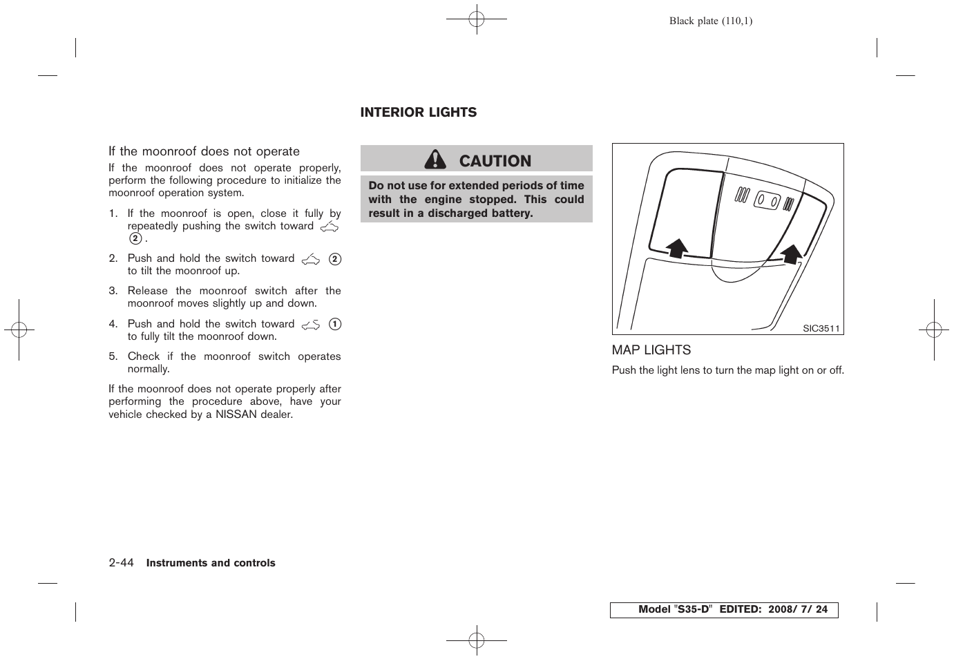 Interior lights -44, Map lights -44, Caution | NISSAN 2009 Rogue User Manual | Page 112 / 316