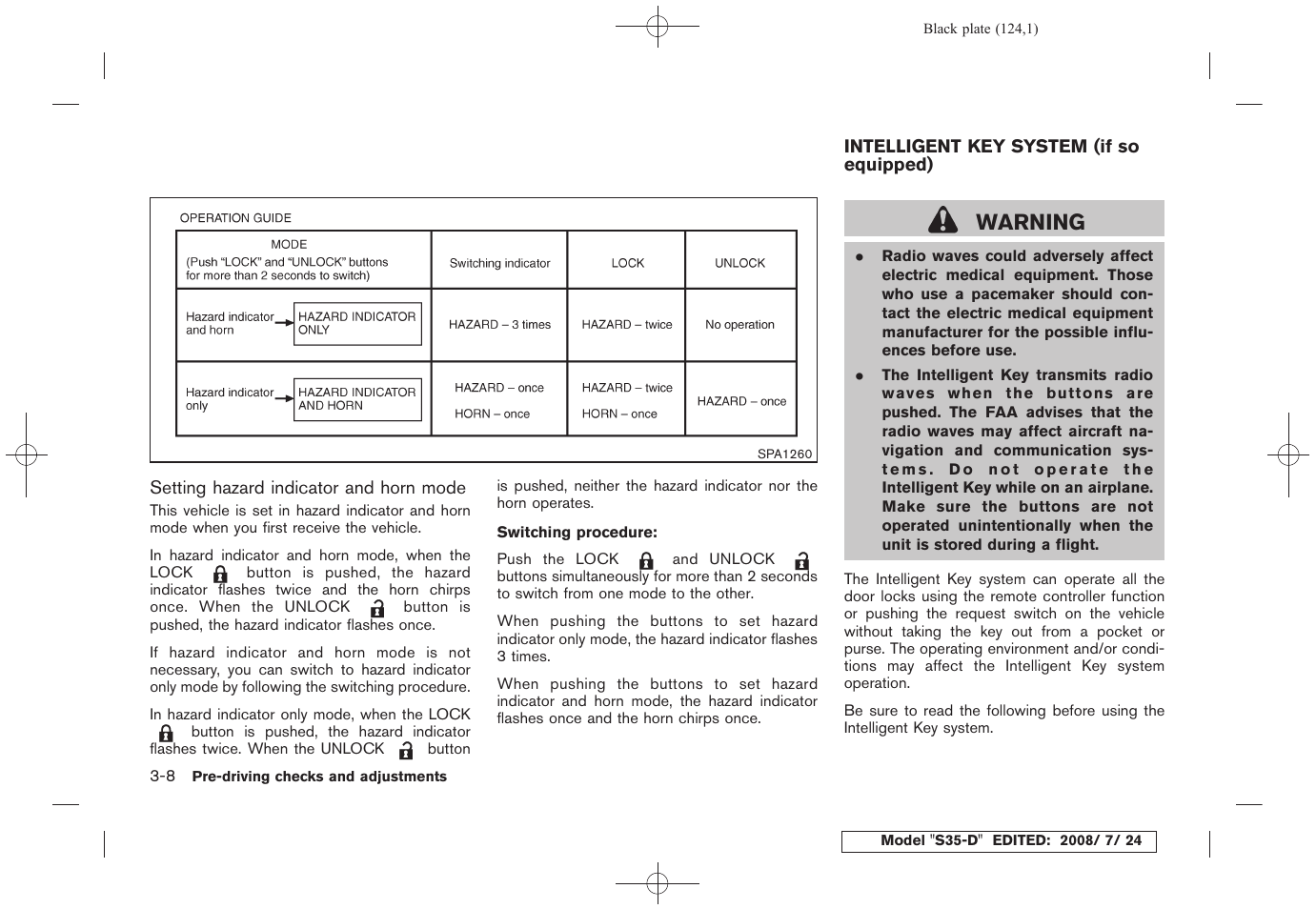 Intelligent key system (if so equipped) -8, Warning | NISSAN 2009 Rogue User Manual | Page 126 / 316