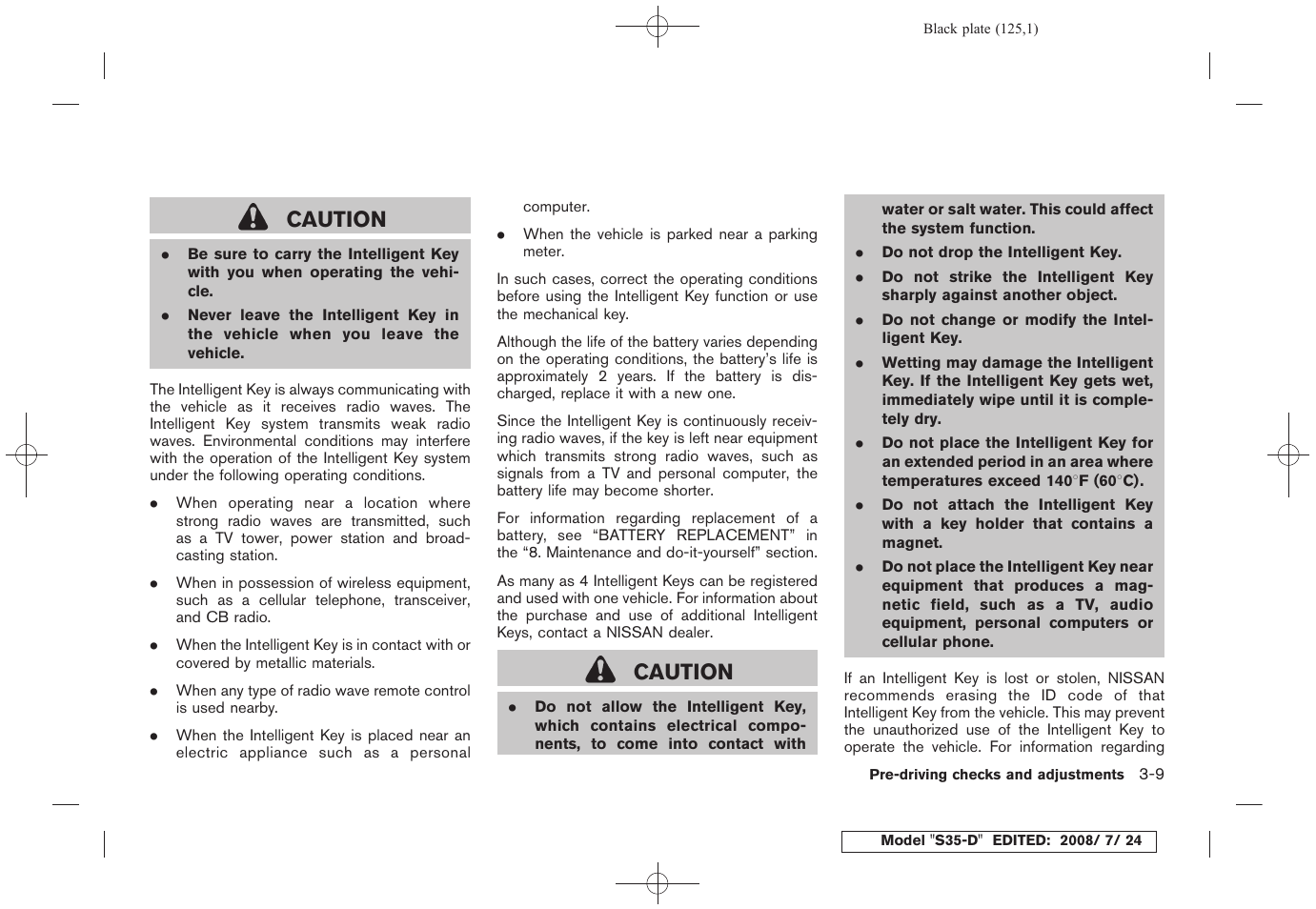 Caution | NISSAN 2009 Rogue User Manual | Page 127 / 316
