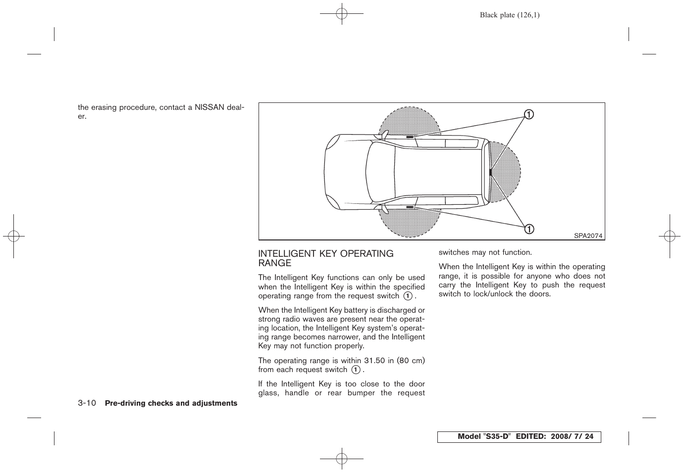 Intelligent key operating range -10 | NISSAN 2009 Rogue User Manual | Page 128 / 316