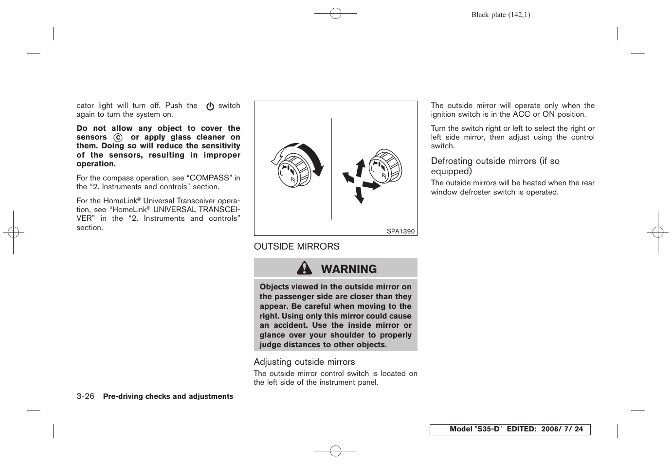 Outside mirrors -26, Warning | NISSAN 2009 Rogue User Manual | Page 144 / 316