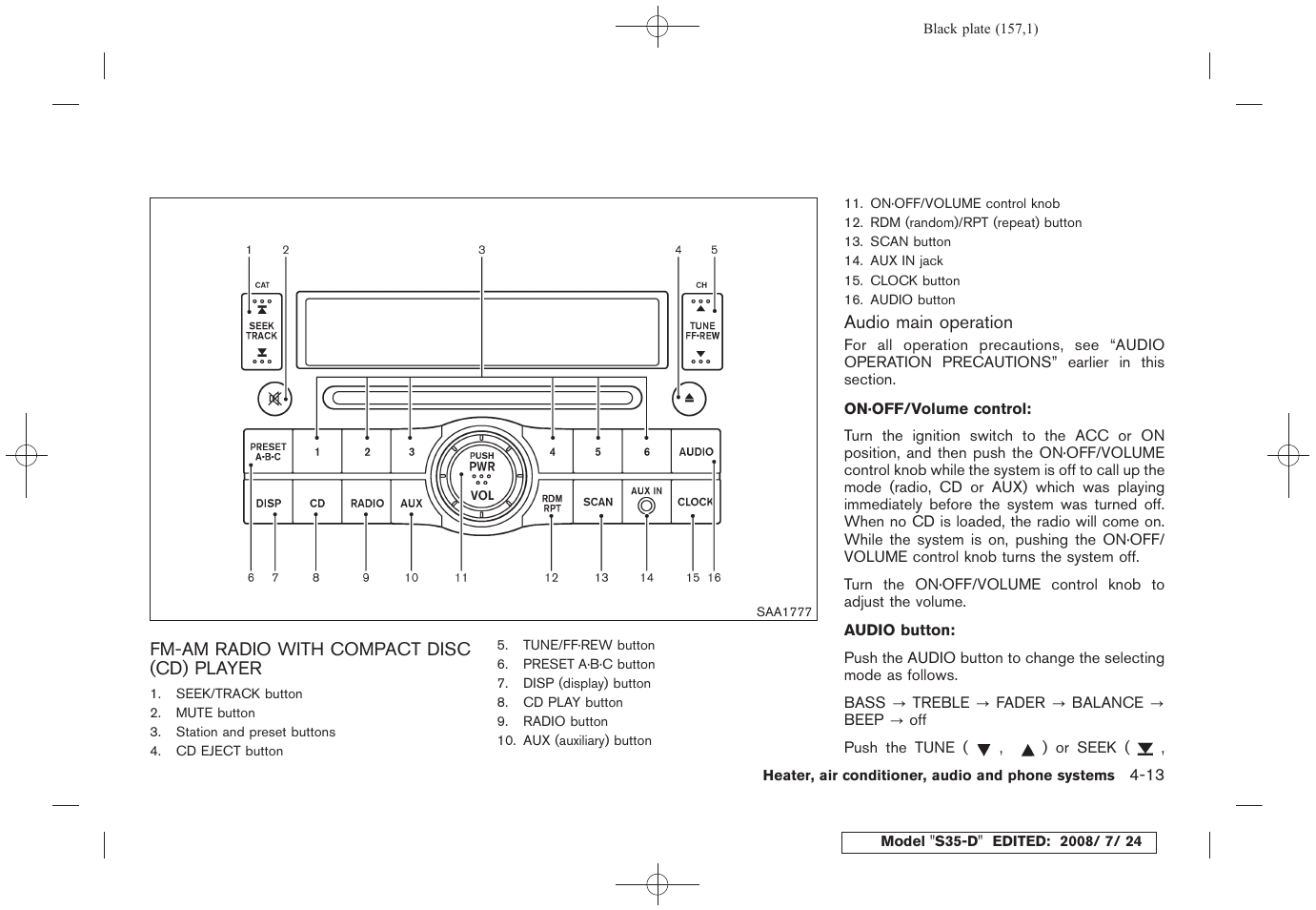 Fm-am radio with compact disc (cd) player -13 | NISSAN 2009 Rogue User Manual | Page 159 / 316