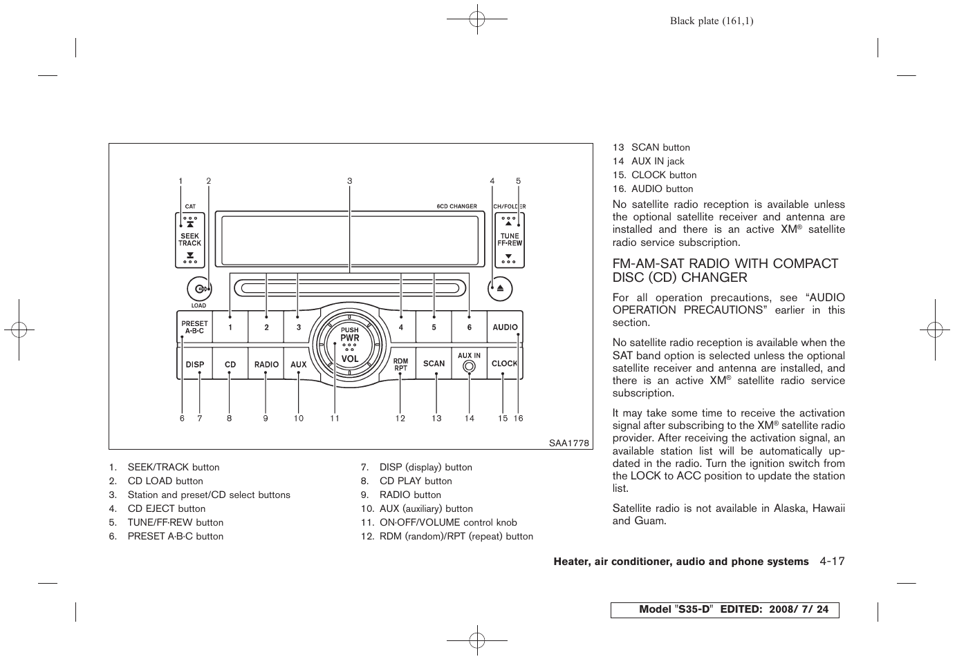 Fm-am-sat radio with compact disc (cd) changer -17 | NISSAN 2009 Rogue User Manual | Page 163 / 316