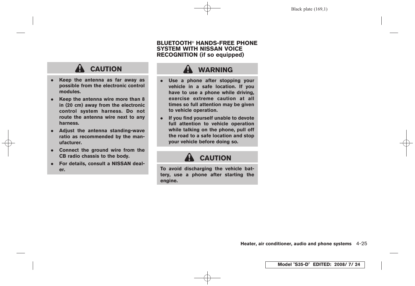 Bluetooth, Hands-free phone system with, Nissan voice recognition (if so equipped) -25 | Caution, Warning | NISSAN 2009 Rogue User Manual | Page 171 / 316