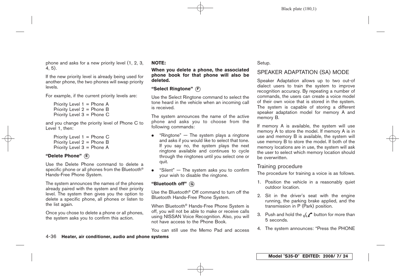 Speaker adaptation (sa) mode -36 | NISSAN 2009 Rogue User Manual | Page 182 / 316