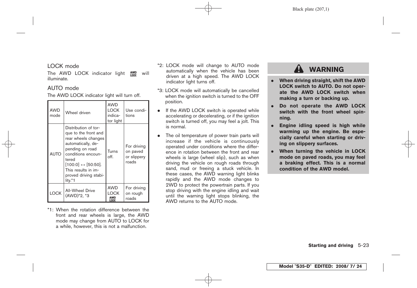 Warning | NISSAN 2009 Rogue User Manual | Page 209 / 316