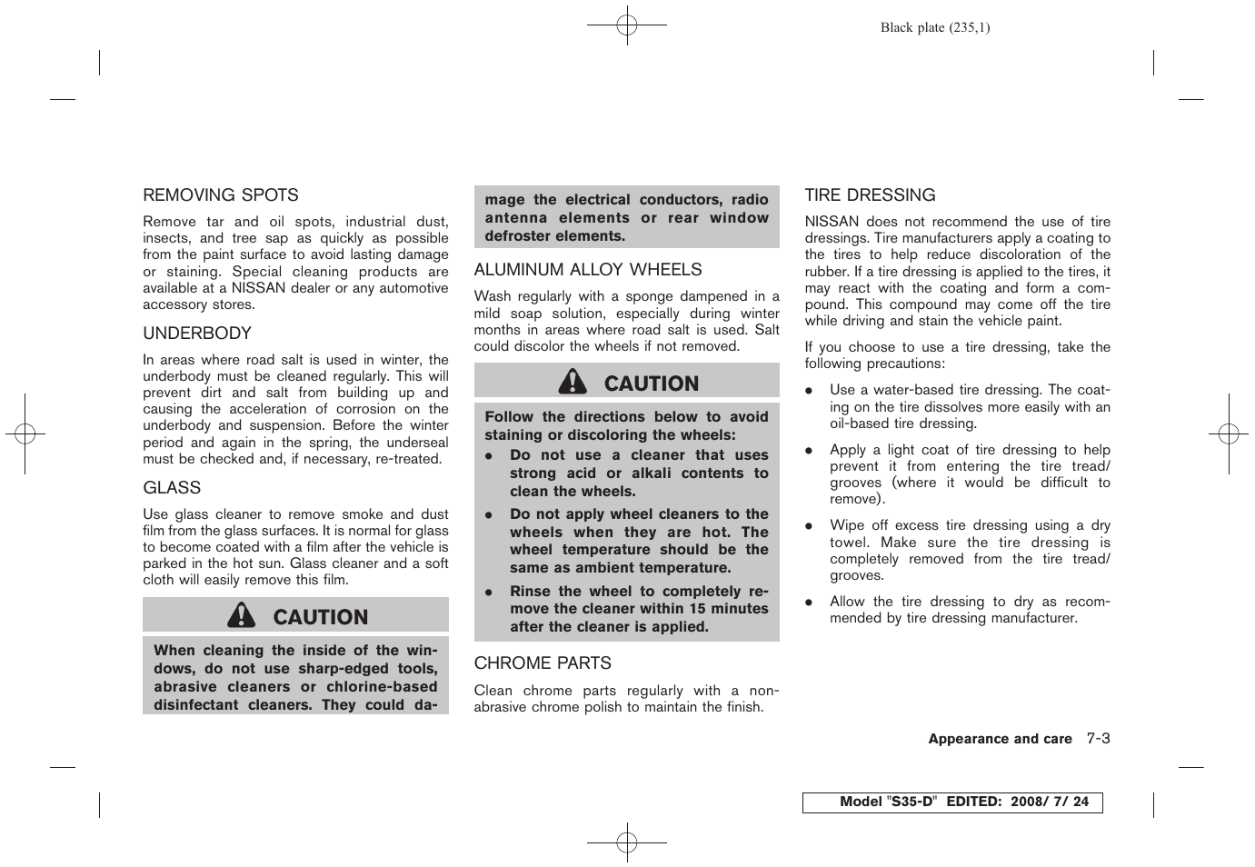Caution | NISSAN 2009 Rogue User Manual | Page 237 / 316
