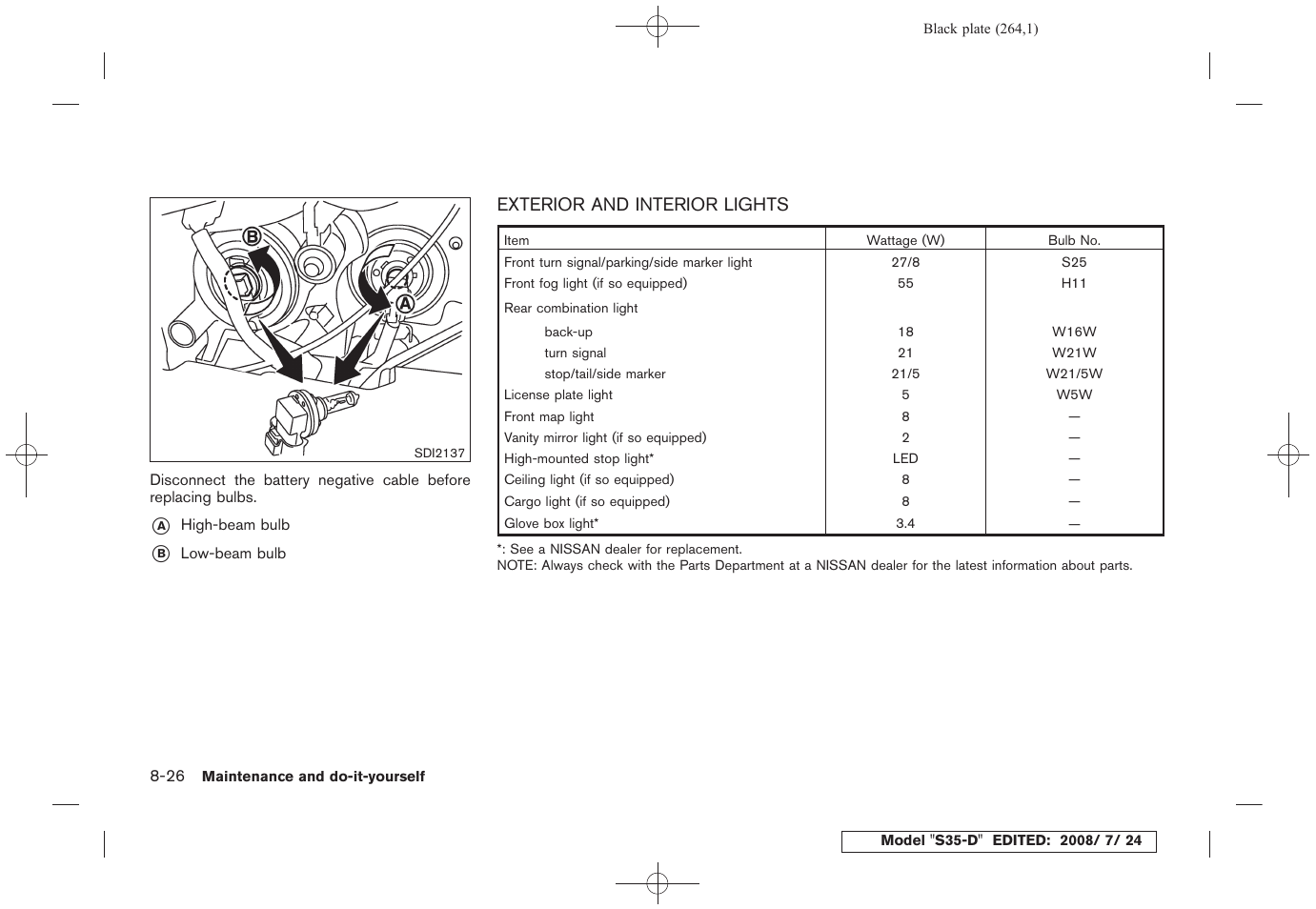 Exterior and interior lights -26 | NISSAN 2009 Rogue User Manual | Page 266 / 316