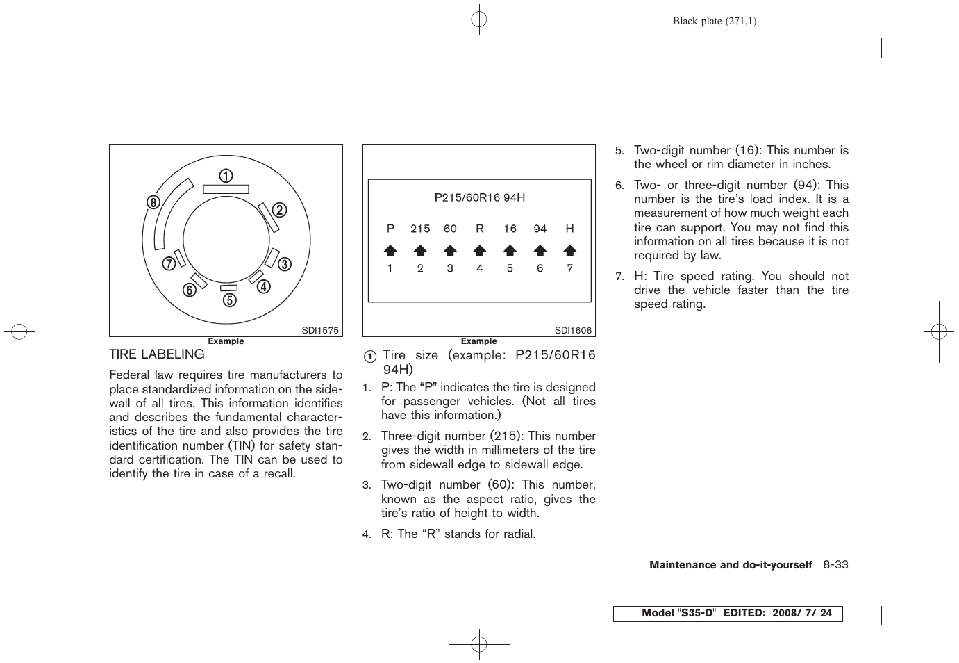 Tire labeling -33 | NISSAN 2009 Rogue User Manual | Page 273 / 316