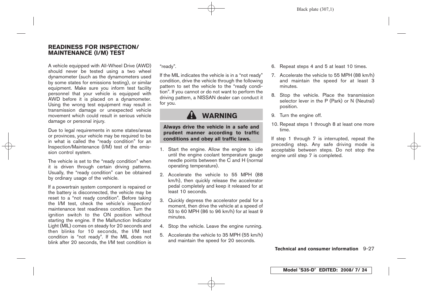 Warning | NISSAN 2009 Rogue User Manual | Page 307 / 316
