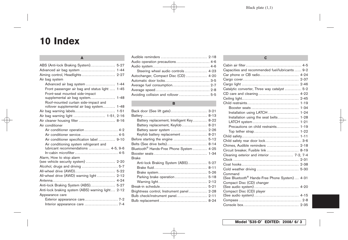 Index, 10 index | NISSAN 2009 Rogue User Manual | Page 310 / 316