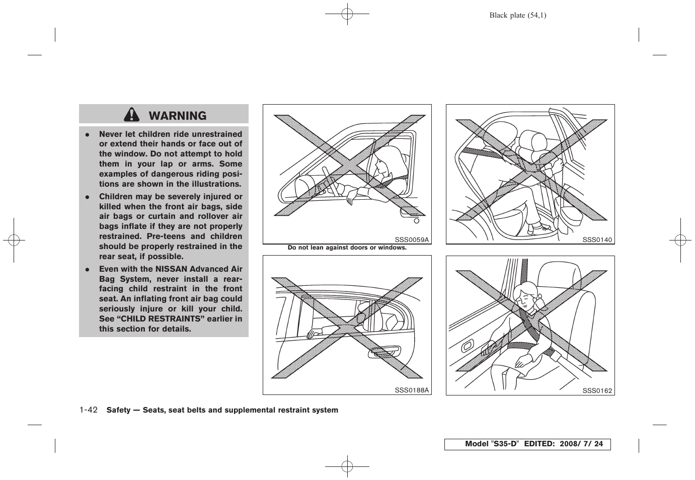 Warning | NISSAN 2009 Rogue User Manual | Page 55 / 316