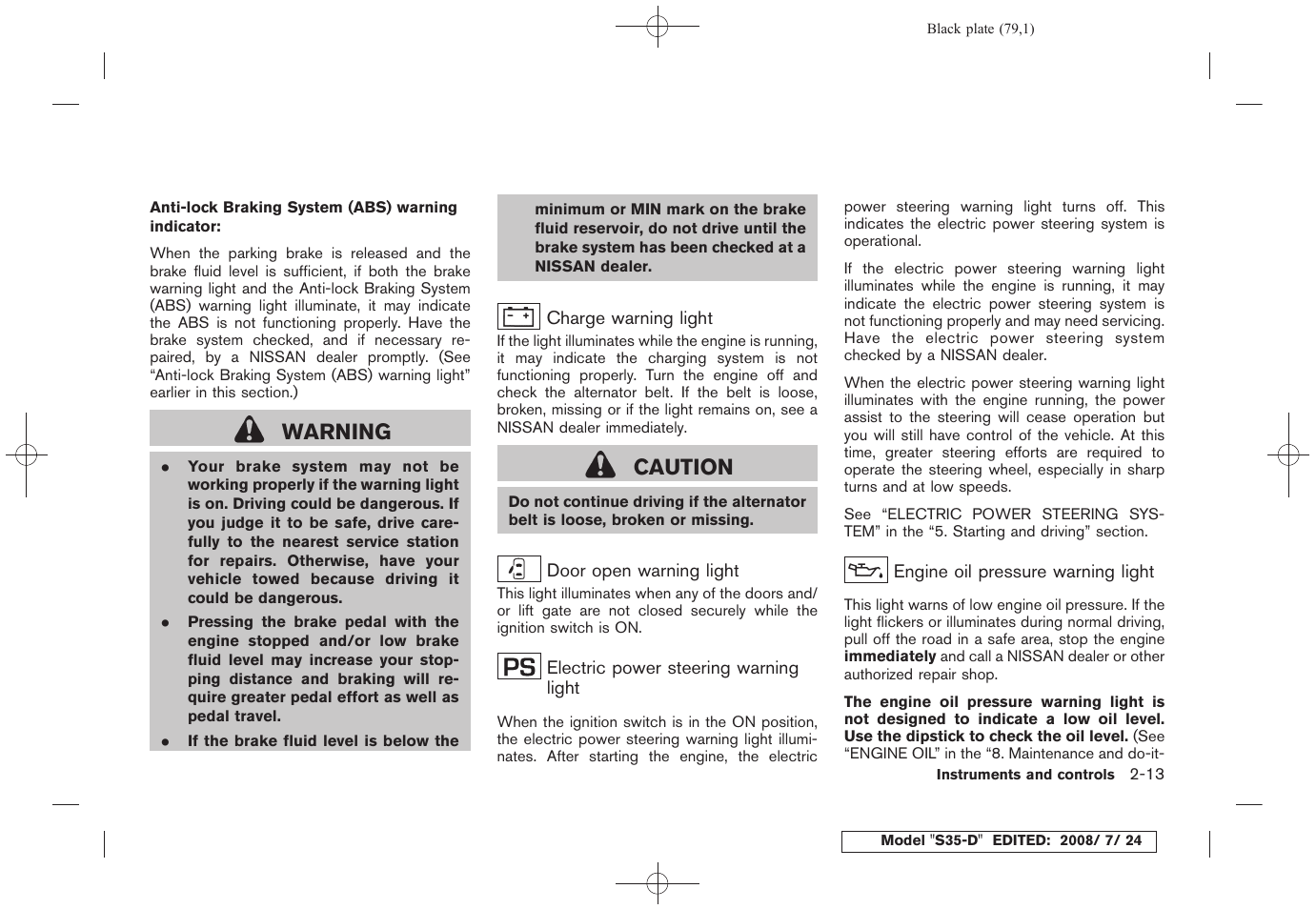 Warning, Caution | NISSAN 2009 Rogue User Manual | Page 81 / 316