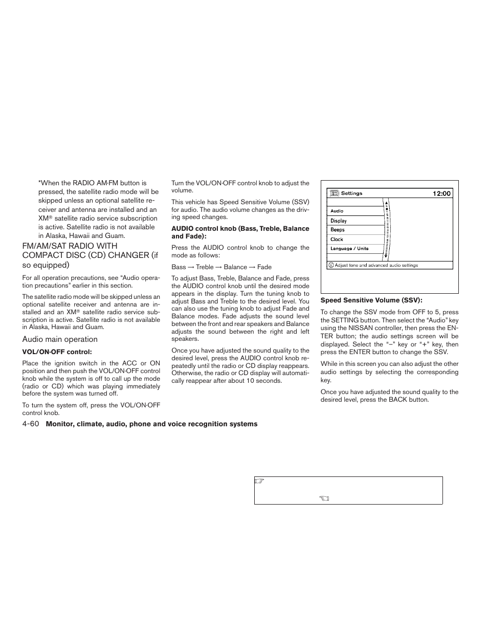 Fm/am/sat radio with compact disc (cd), Changer (if so equipped) -60 | NISSAN 2009 Pathfinder User Manual | Page 226 / 471