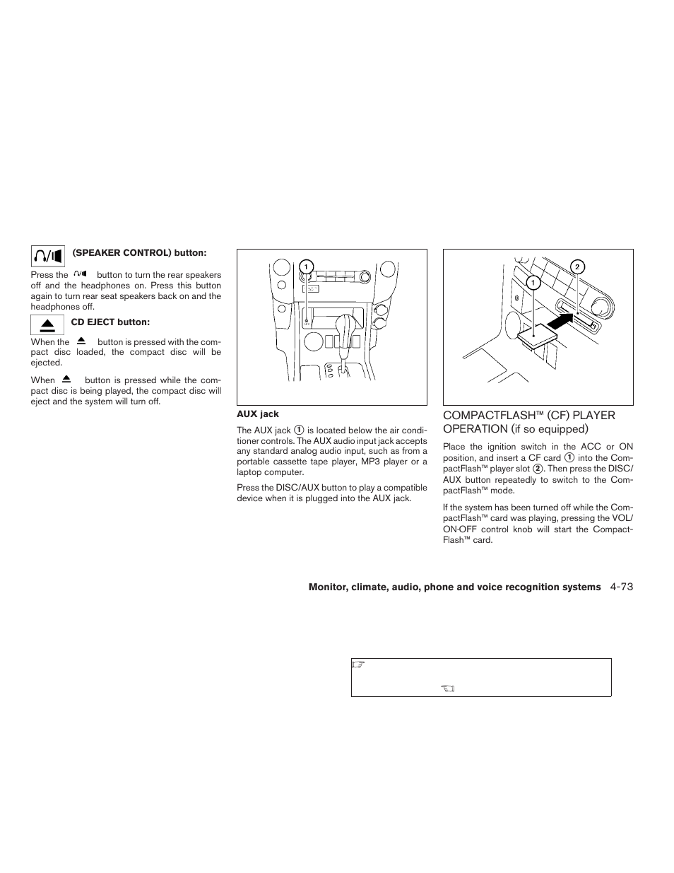 Compactflash™ (cf) player operation, If so equipped) -73 | NISSAN 2009 Pathfinder User Manual | Page 239 / 471