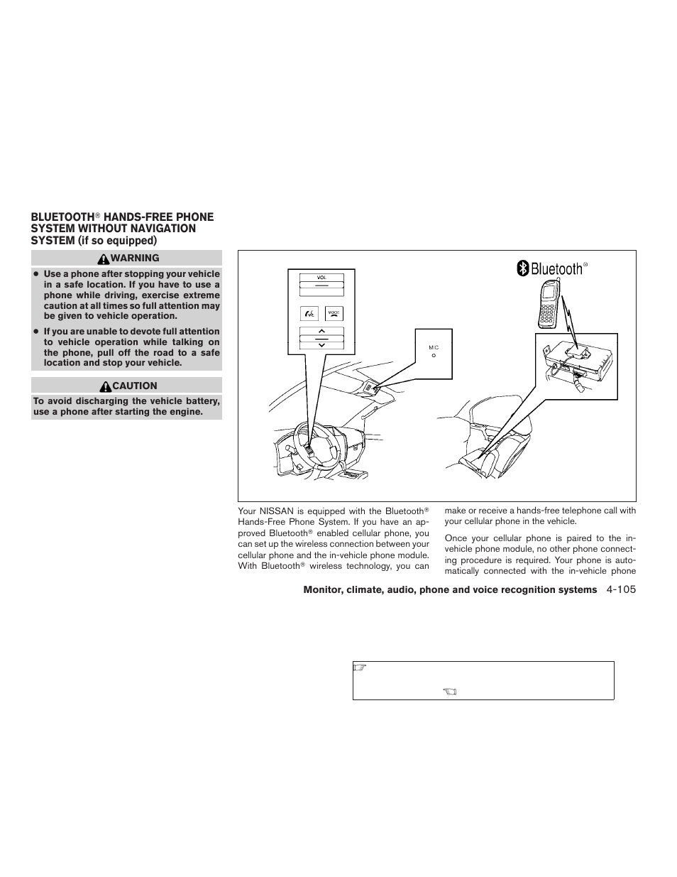 Bluetooth, Hands-free phone system without, Navigation system (if so equipped) -105 | NISSAN 2009 Pathfinder User Manual | Page 271 / 471