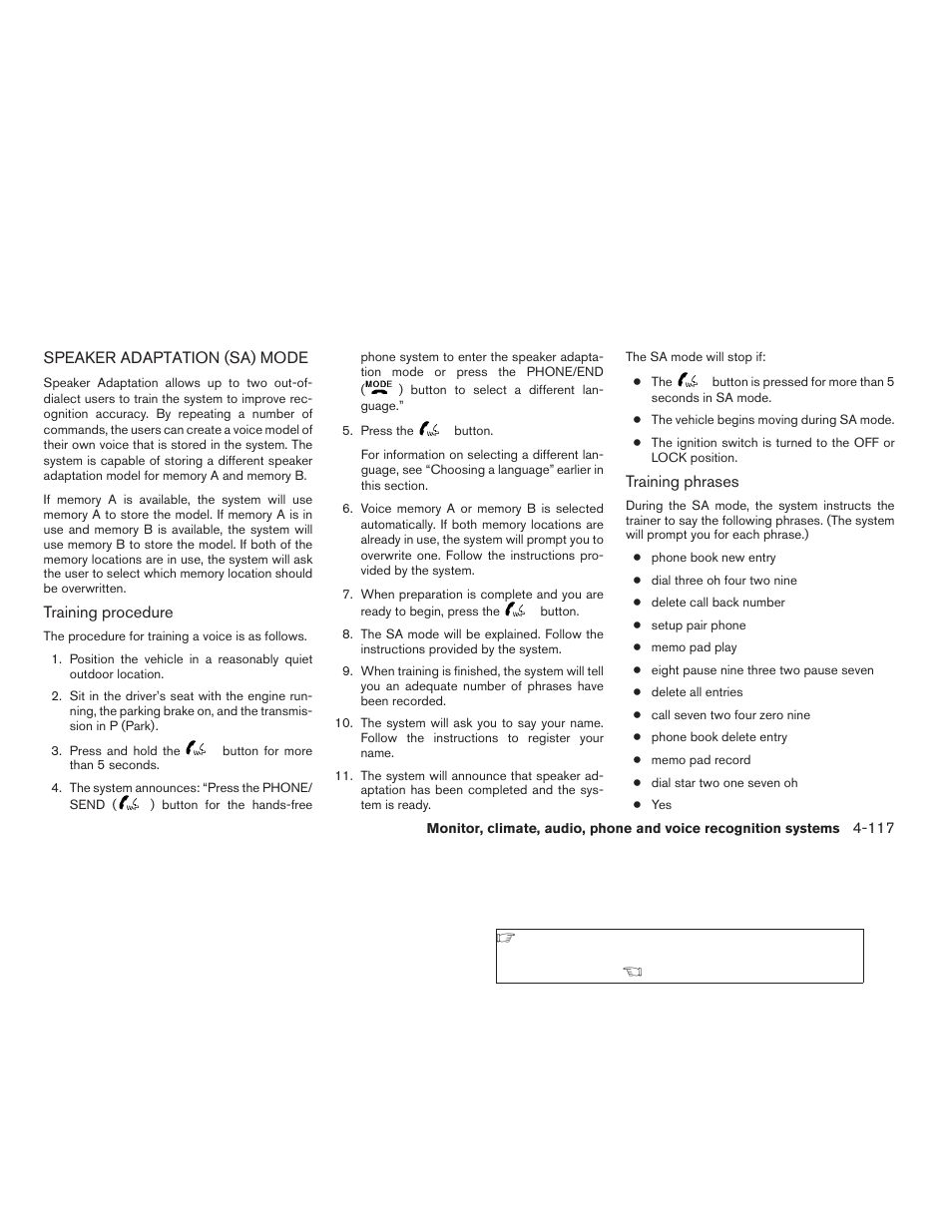 Speaker adaptation (sa) mode -117 | NISSAN 2009 Pathfinder User Manual | Page 283 / 471