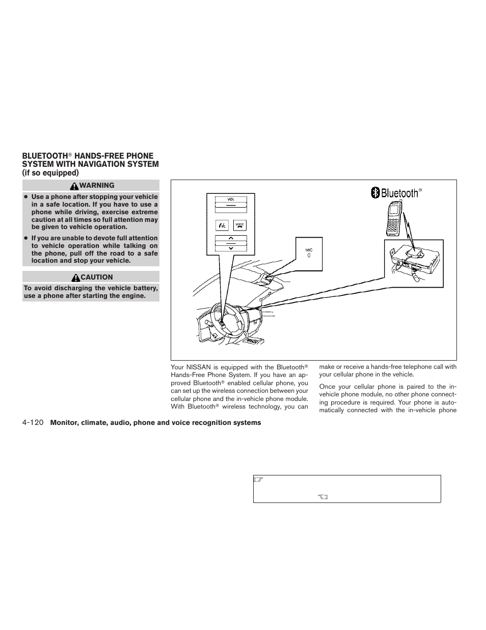 Bluetooth, Hands-free phone system with, Navigation system (if so equipped) -120 | NISSAN 2009 Pathfinder User Manual | Page 286 / 471