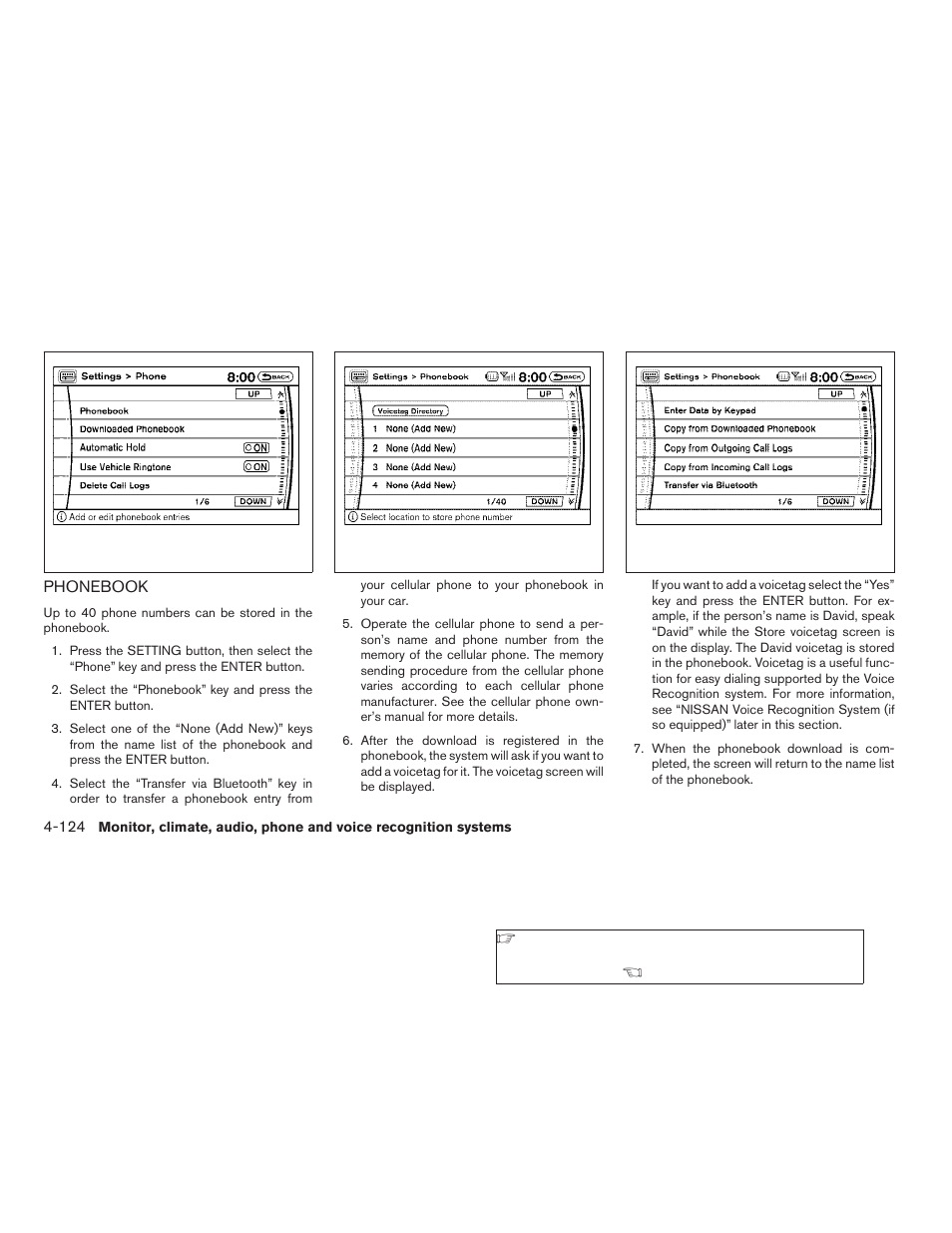 Phonebook -124 | NISSAN 2009 Pathfinder User Manual | Page 290 / 471