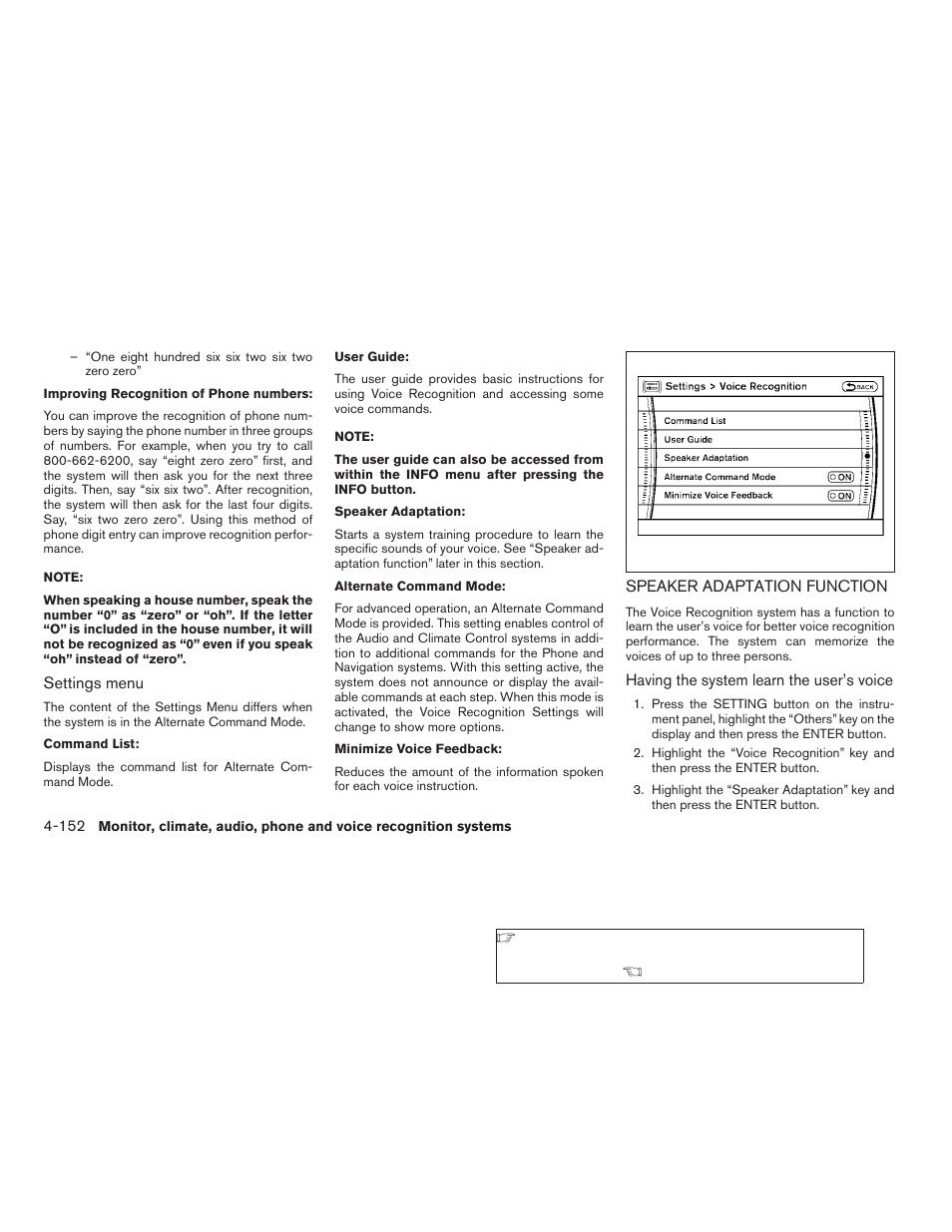 Speaker adaptation function -152 | NISSAN 2009 Pathfinder User Manual | Page 318 / 471