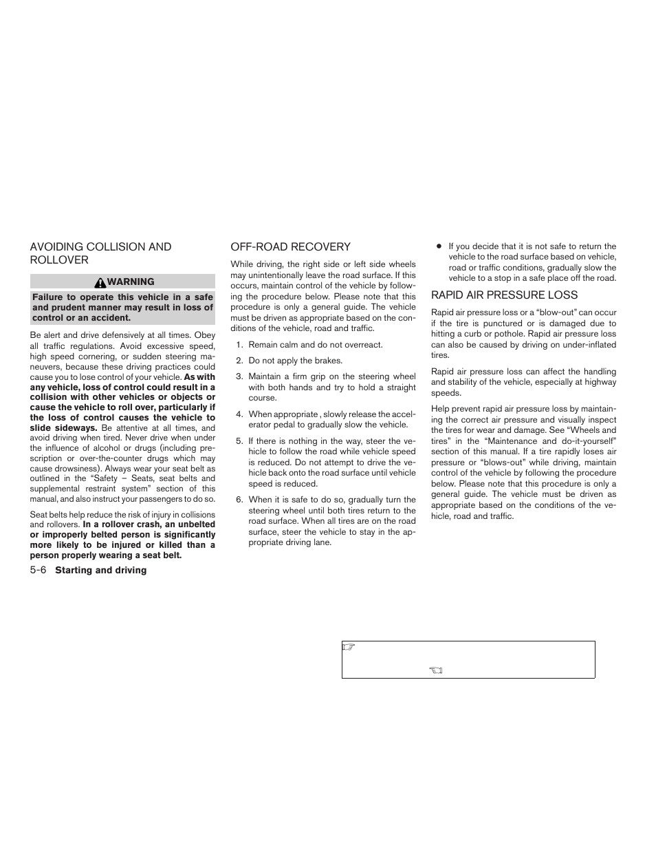 Avoiding collision and rollover -6, Off-road recovery -6, Rapid air pressure loss -6 | NISSAN 2009 Pathfinder User Manual | Page 328 / 471