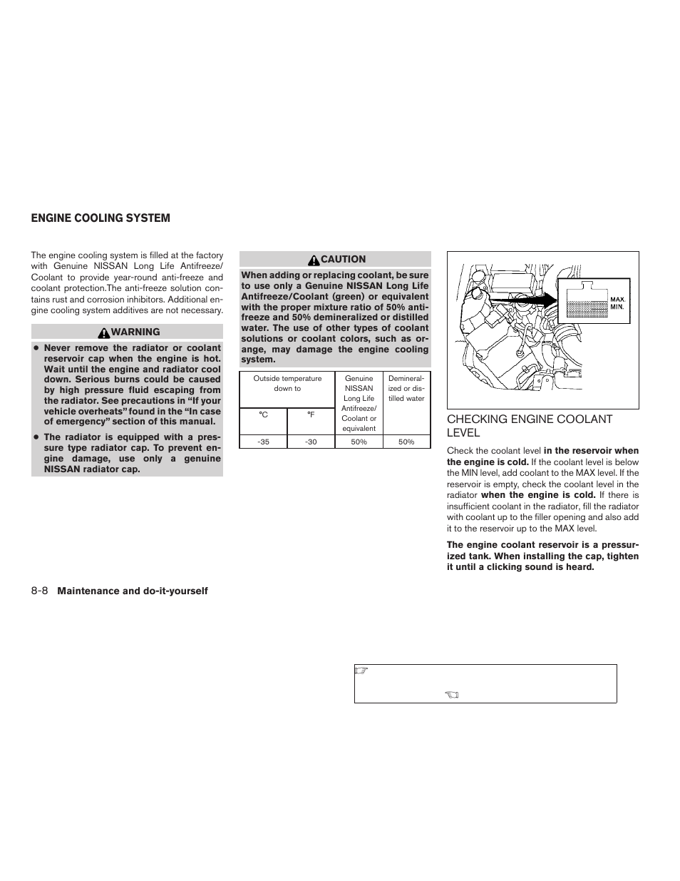 Engine cooling system -8, Checking engine coolant level -8 | NISSAN 2009 Pathfinder User Manual | Page 392 / 471