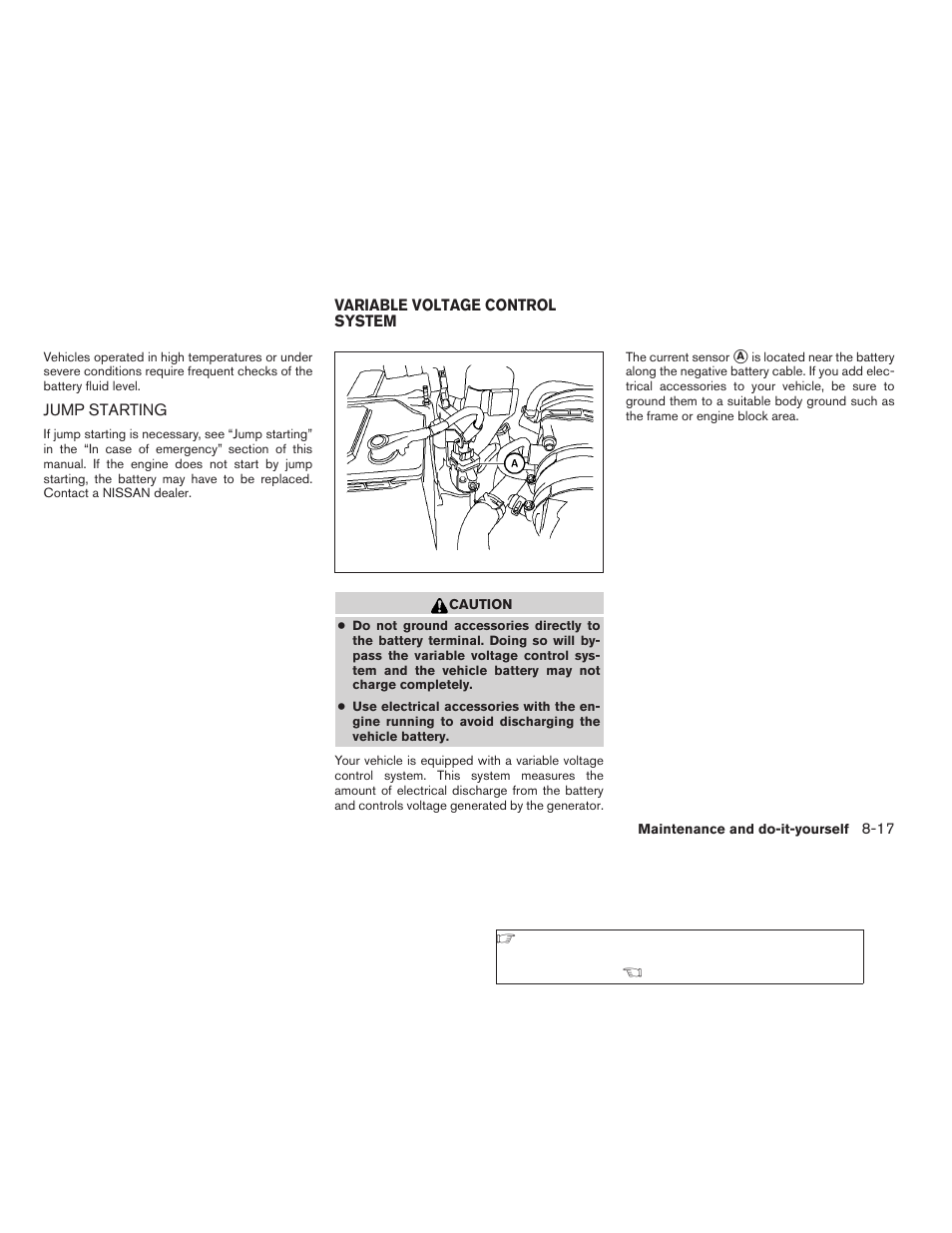 Jump starting -17, Variable voltage control system -17 | NISSAN 2009 Pathfinder User Manual | Page 401 / 471