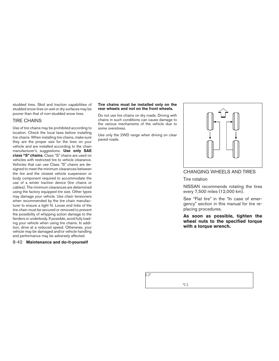 Tire chains -42 changing wheels and tires -42 | NISSAN 2009 Pathfinder User Manual | Page 426 / 471