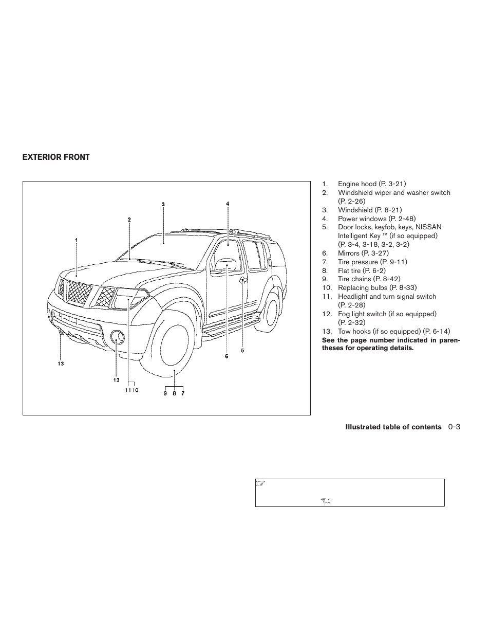 Exterior front -3 | NISSAN 2009 Pathfinder User Manual | Page 9 / 471