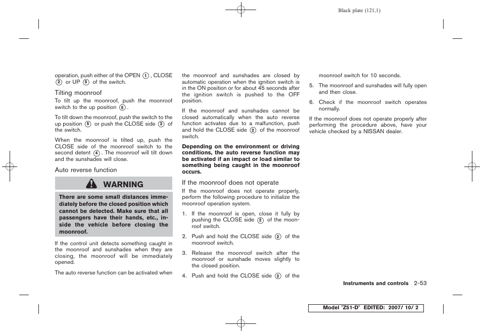Warning | NISSAN 2009 Murano User Manual | Page 123 / 443