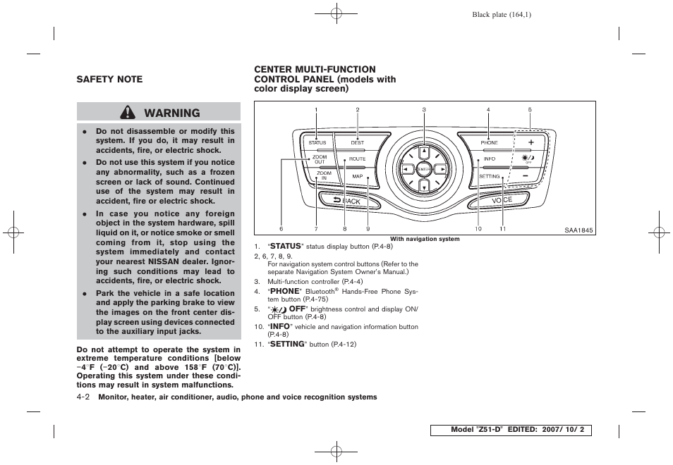 Warning | NISSAN 2009 Murano User Manual | Page 166 / 443