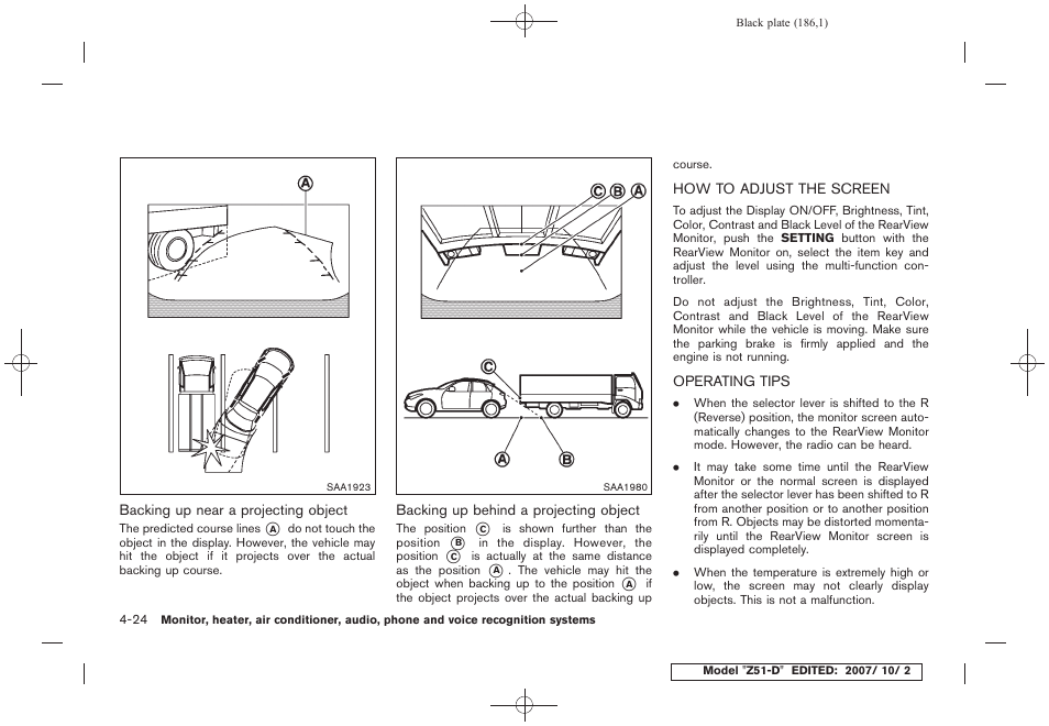 How to adjust the screen -24 operating tips -24 | NISSAN 2009 Murano User Manual | Page 188 / 443