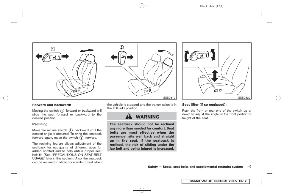 Warning | NISSAN 2009 Murano User Manual | Page 19 / 443