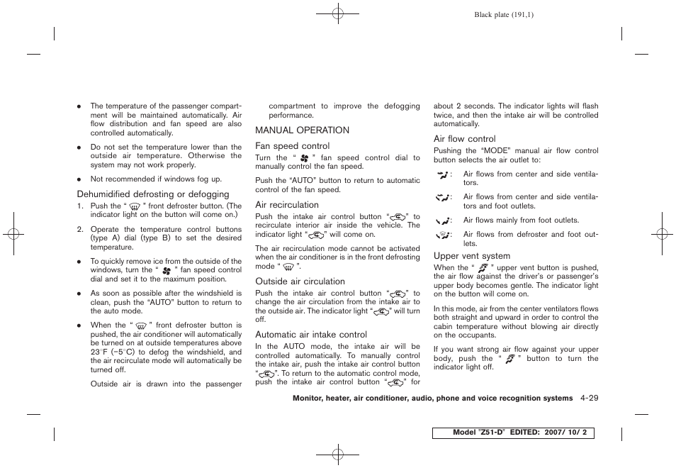 Manual operation -29 | NISSAN 2009 Murano User Manual | Page 193 / 443