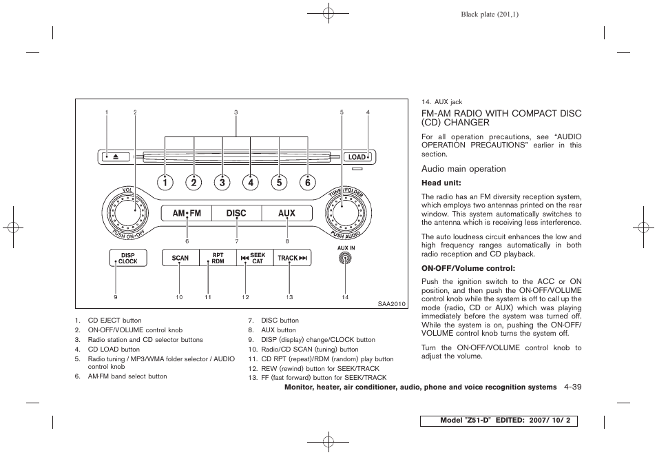 Fm-am radio with compact disc (cd) changer -39 | NISSAN 2009 Murano User Manual | Page 203 / 443