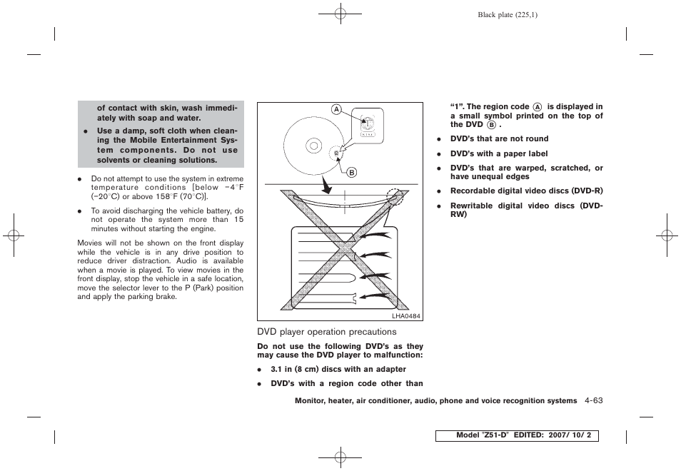Dvd player operation precautions -63 | NISSAN 2009 Murano User Manual | Page 227 / 443