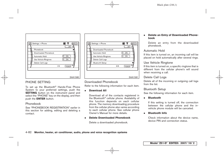 Phone setting -82 | NISSAN 2009 Murano User Manual | Page 246 / 443